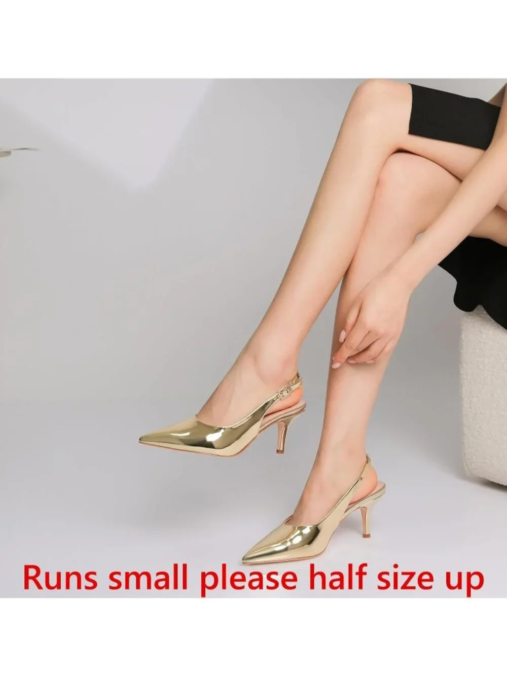 Women's Closed Gold Patent Peep Open Toe Heels Comfortable Slip On Dress Shoes
